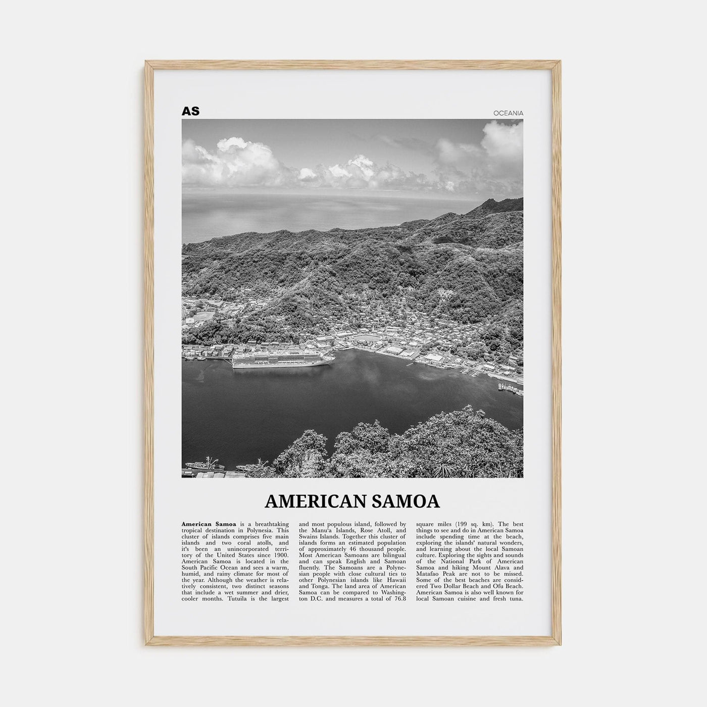 American Samoa Poster Natural Wood / 8x12 in Nbourhood Travel B&W Poster