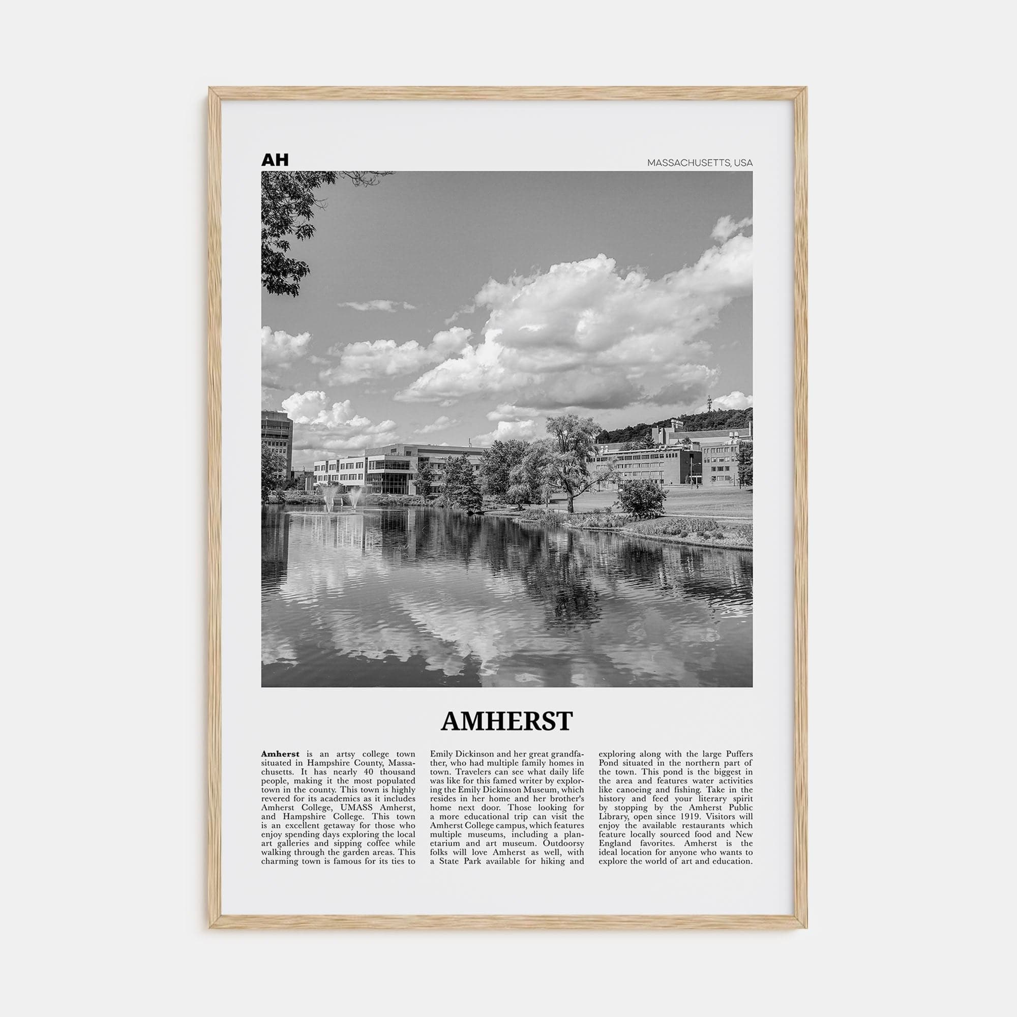 Amherst Poster Natural Wood / 8x12 in Nbourhood Travel B&W Poster