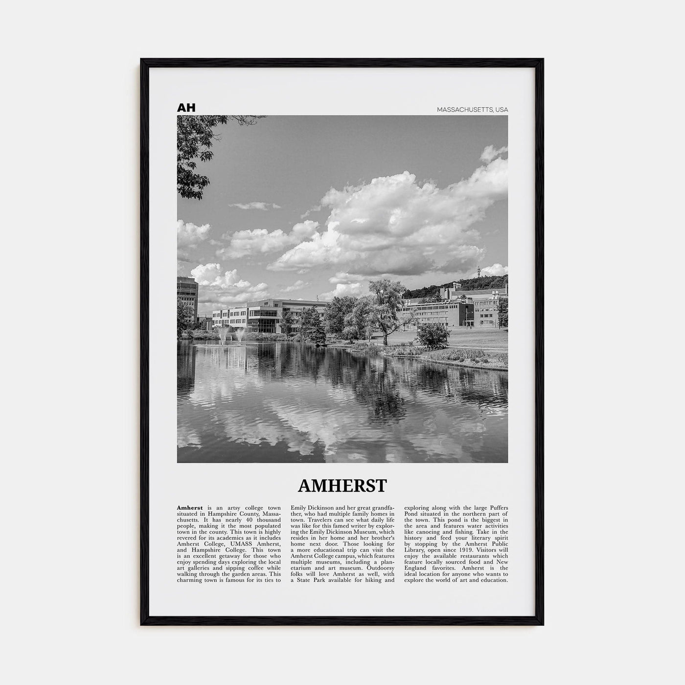 Amherst Poster Black Wood / 8x12 in Nbourhood Travel B&W Poster