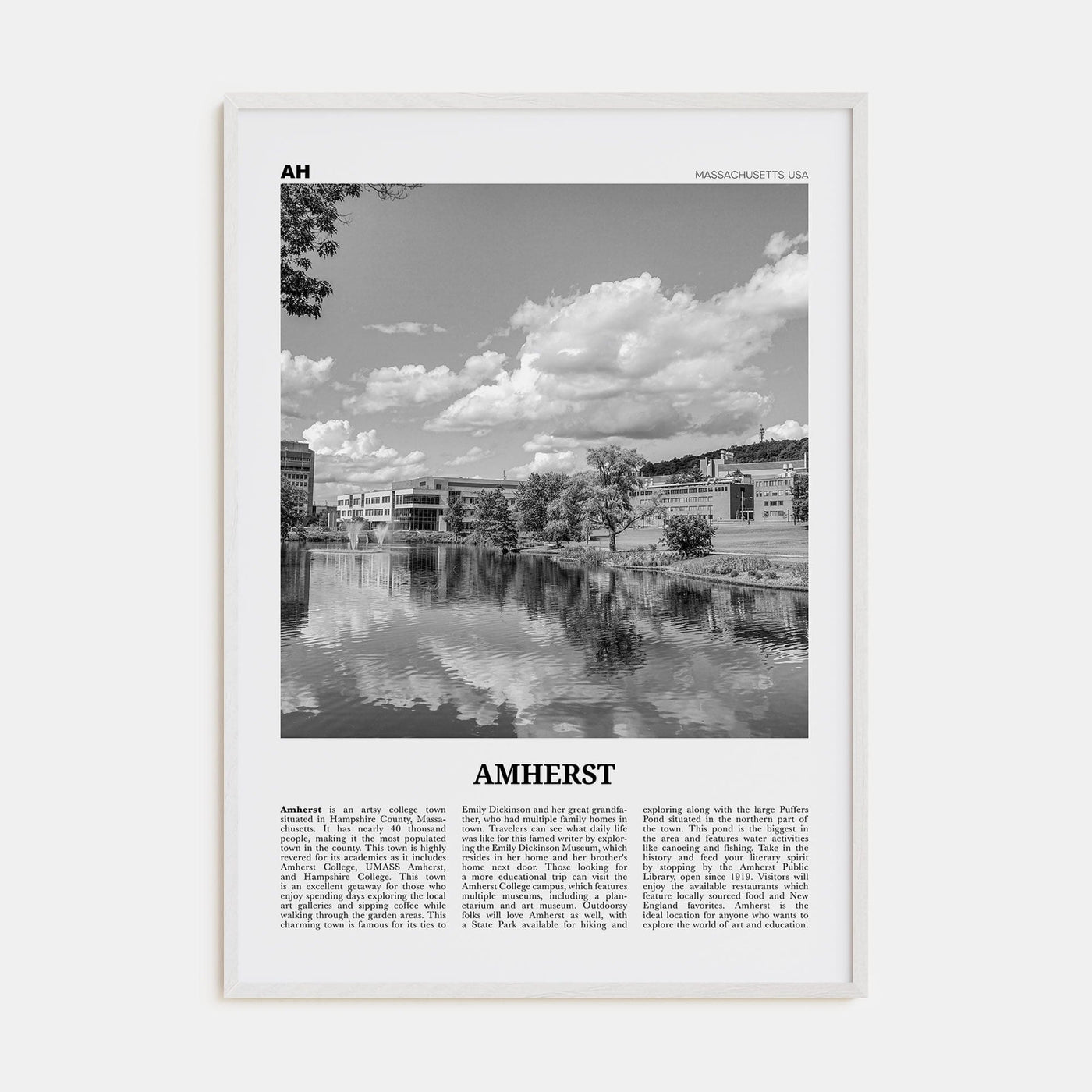 Amherst Poster White Wood / 8x12 in Nbourhood Travel B&W Poster