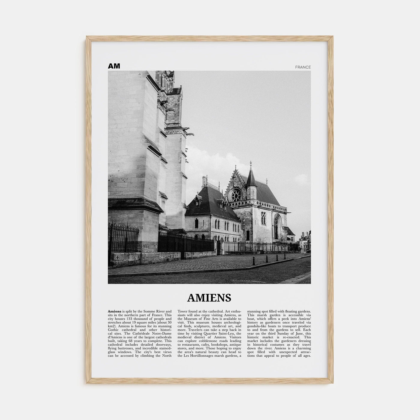 Amiens Poster Natural Wood / 8x12 in Nbourhood Travel B&W Poster