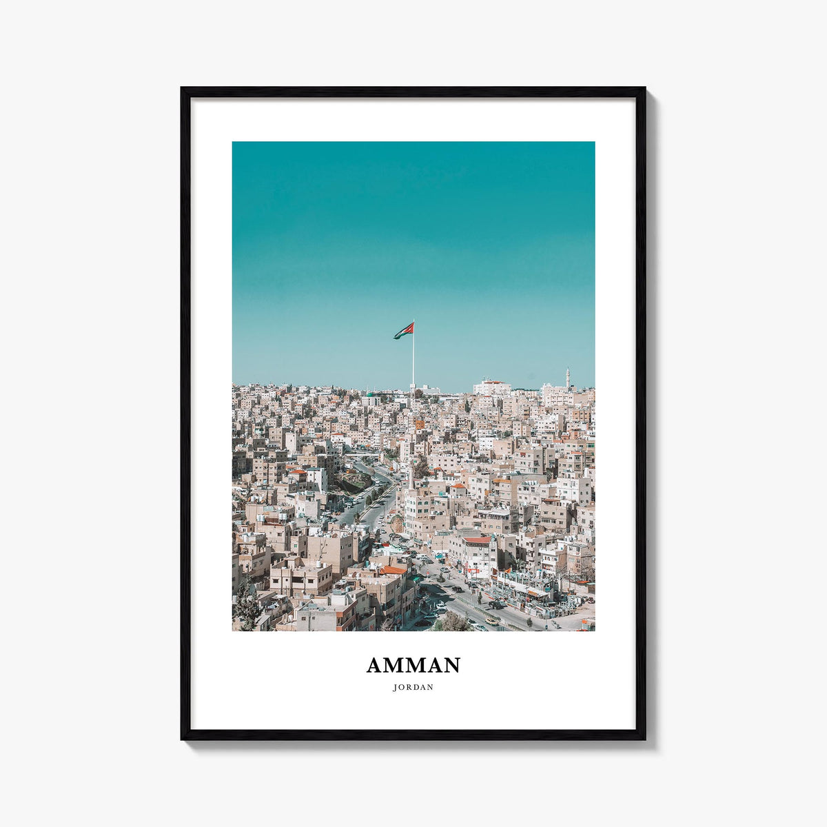 Amman colorful classic poster of Jordan – vertical wall art, unframed print shown in interior mockup