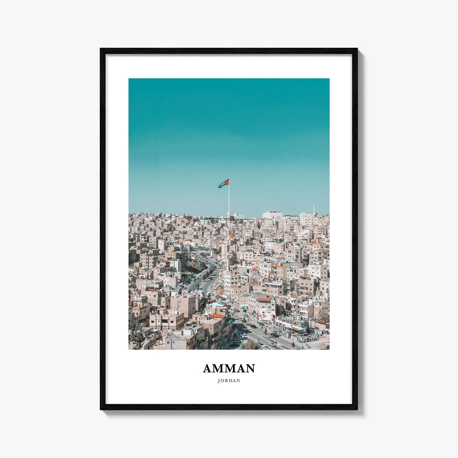 Amman colorful classic poster of Jordan – vertical wall art, unframed print shown in interior mockup
