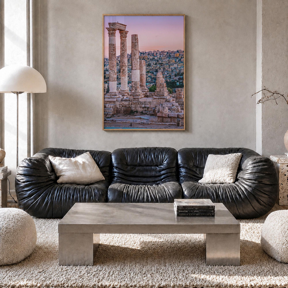 Amman colorful photo poster of Jordan – vertical wall art in natural wood frame, hanging on wall