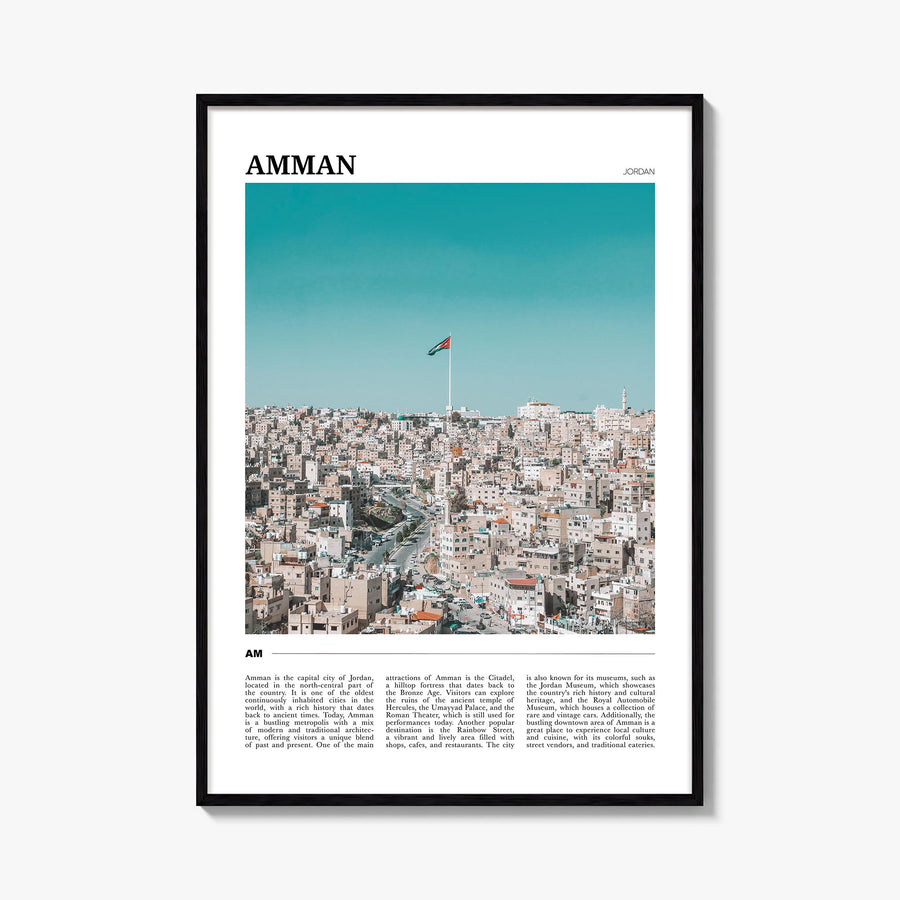 Amman colorful travel poster of Jordan – vertical wall art, unframed print shown in interior mockup