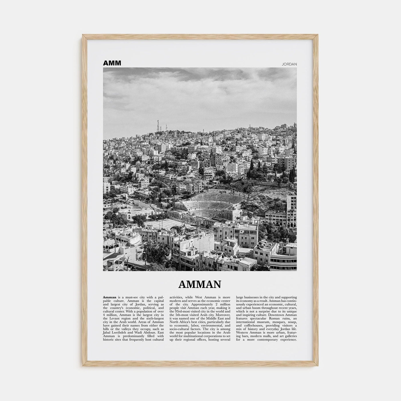 Amman Poster Natural Wood / 8x12 in Nbourhood Travel B&W Poster