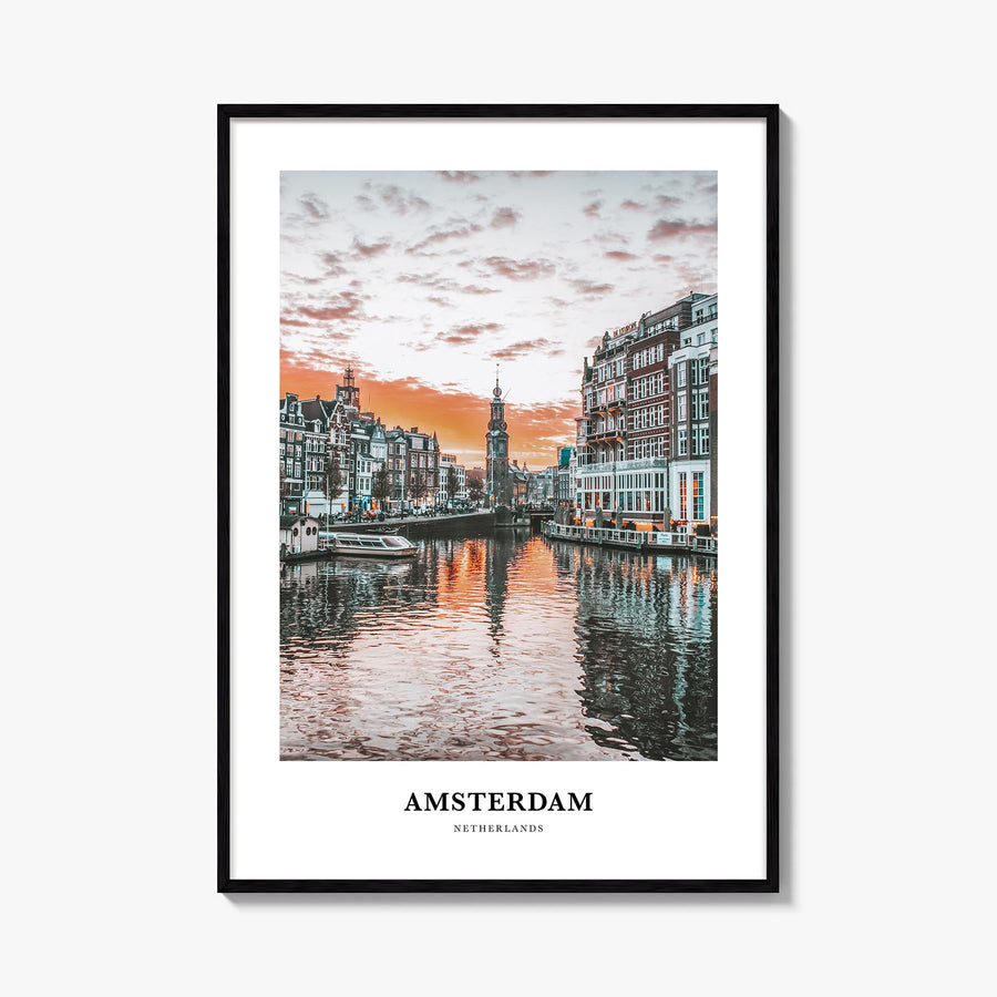 Amsterdam colorful classic poster of Netherlands – vertical wall art, unframed print shown in interior mockup