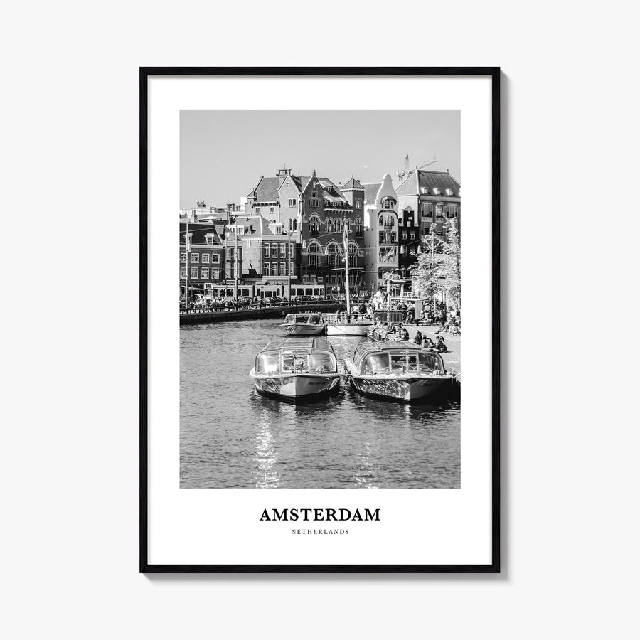 Amsterdam no. 1 black & white classic poster of Netherlands – vertical wall art, unframed print shown in interior mockup