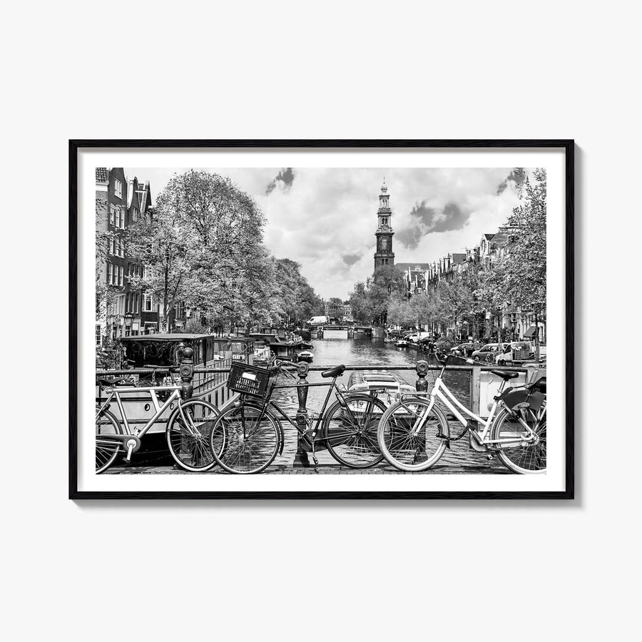 Amsterdam no. 1 black & white photo poster of Netherlands – horizontal wall art, unframed print shown in interior mockup