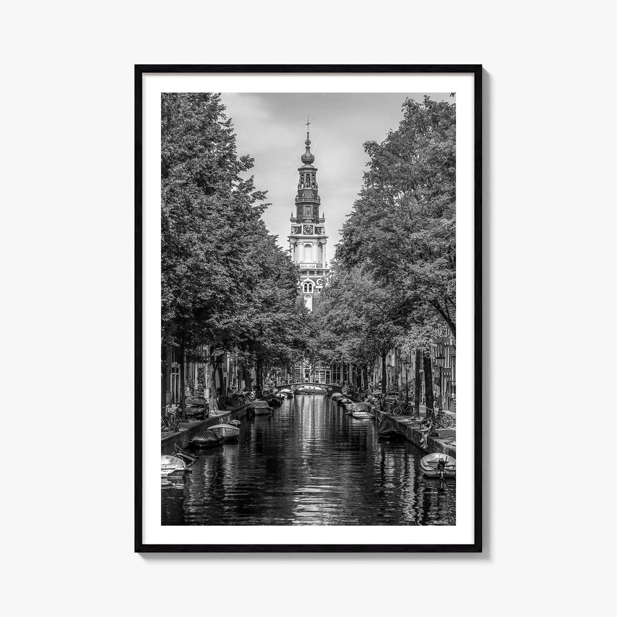 Amsterdam no. 1 black & white photo poster of Netherlands – vertical wall art, unframed print shown in interior mockup