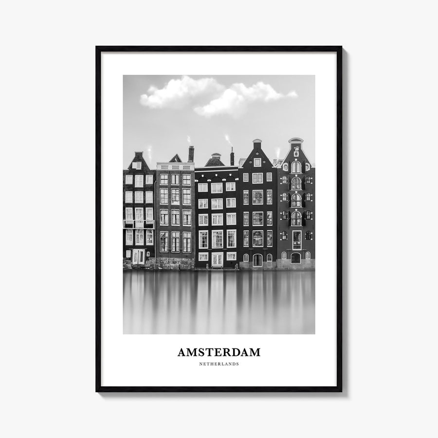 Amsterdam no. 2 black & white classic poster of Netherlands – vertical wall art, unframed print shown in interior mockup