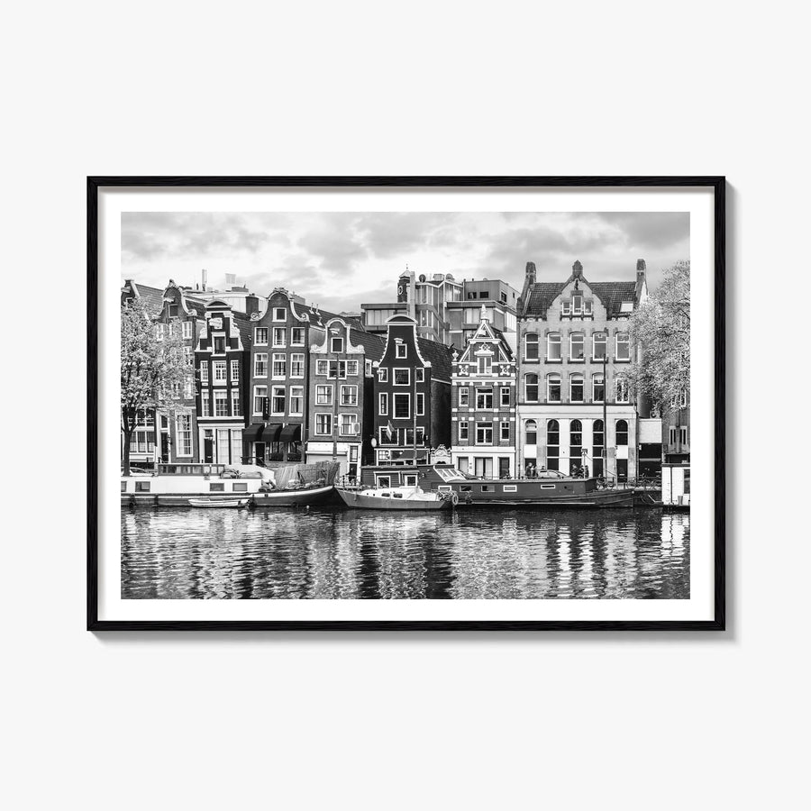 Amsterdam no. 2 black & white photo poster of Netherlands – horizontal wall art, unframed print shown in interior mockup