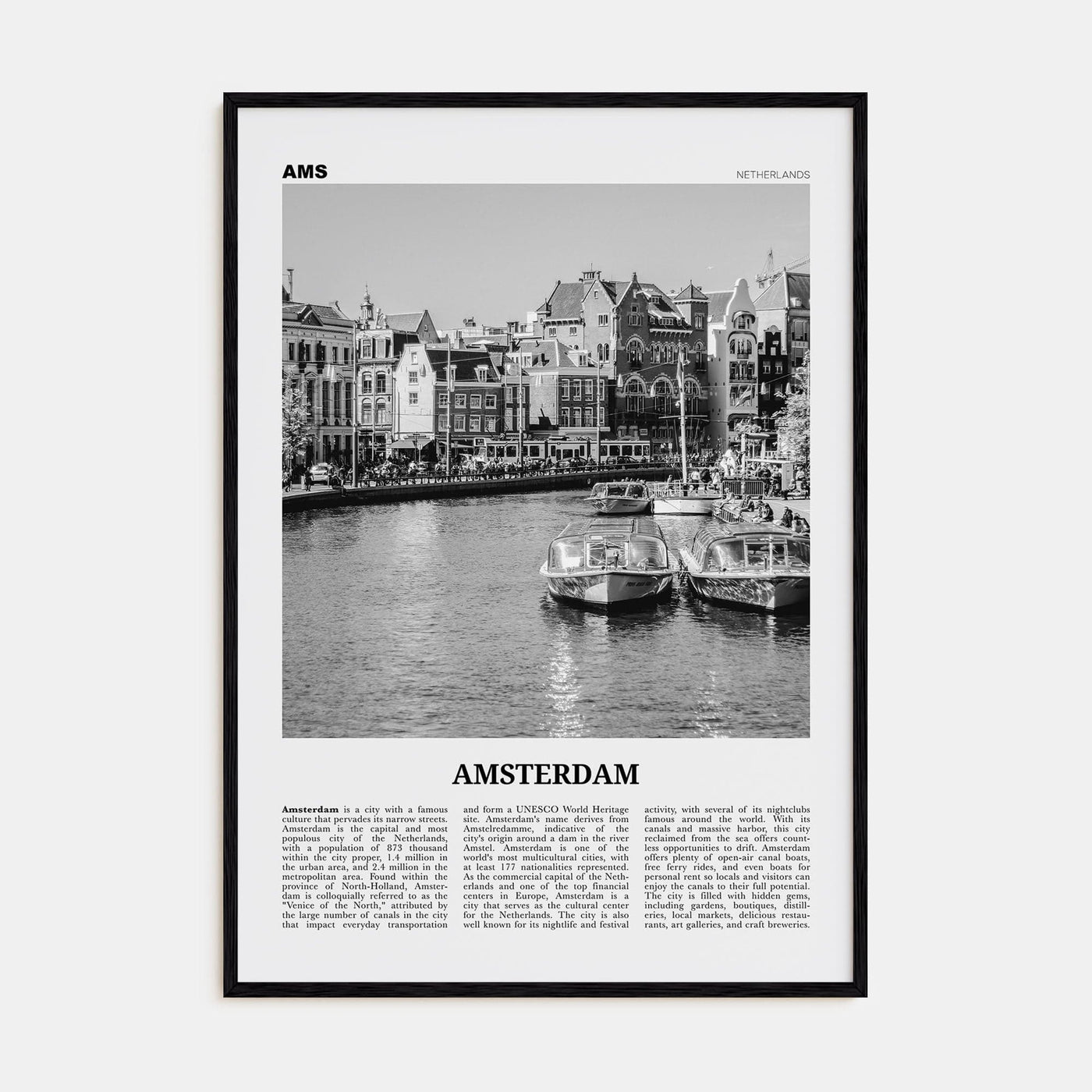 Amsterdam No 2 Poster Black Wood / 8x12 in Nbourhood Travel B&W Poster