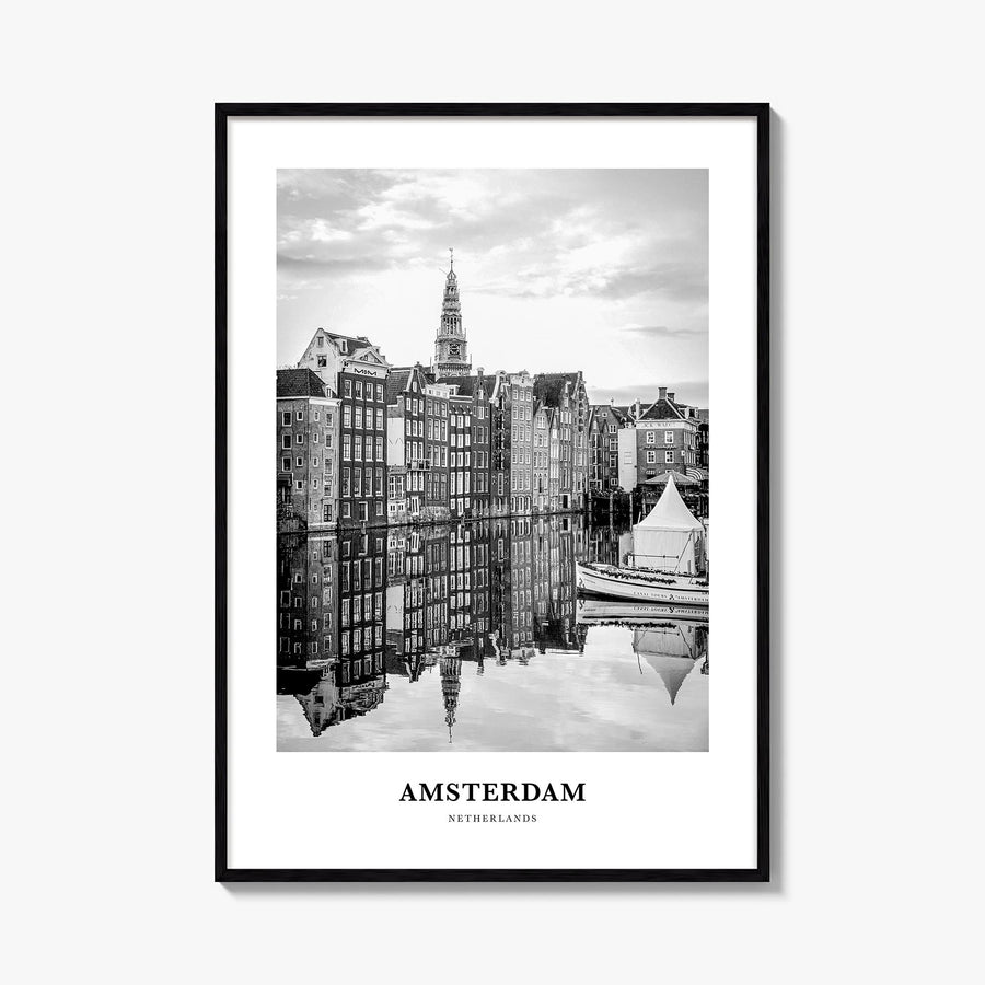 Amsterdam no. 3 black & white classic poster of Netherlands – vertical wall art, unframed print shown in interior mockup
