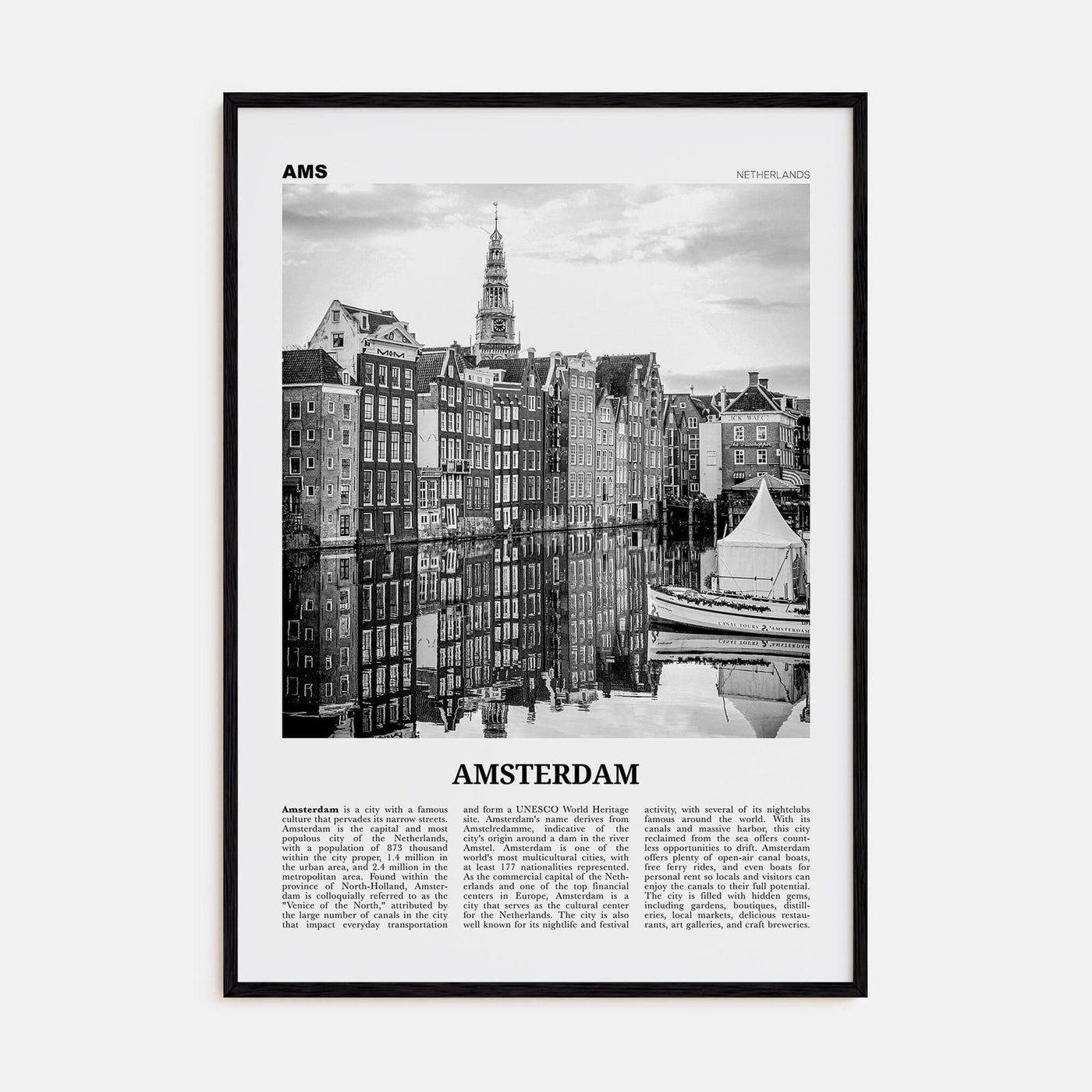 Amsterdam No 3 Poster Black Wood / 8x12 in Nbourhood Travel B&W Poster