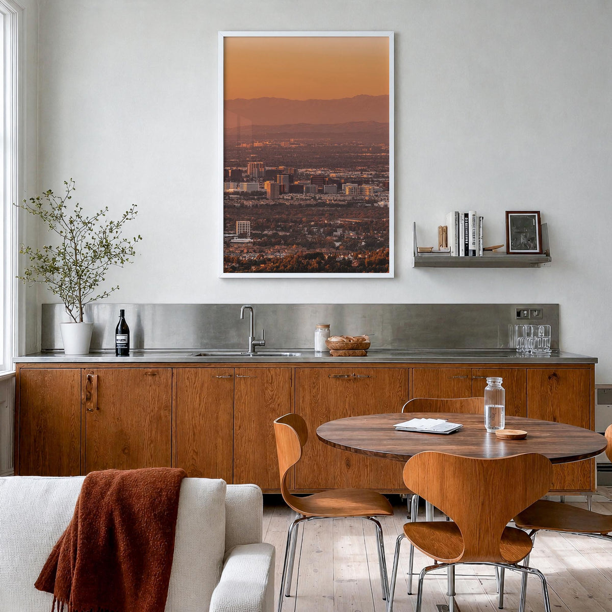 Anaheim colorful photo poster of California, USA – vertical wall art in white wood frame, hanging on wall