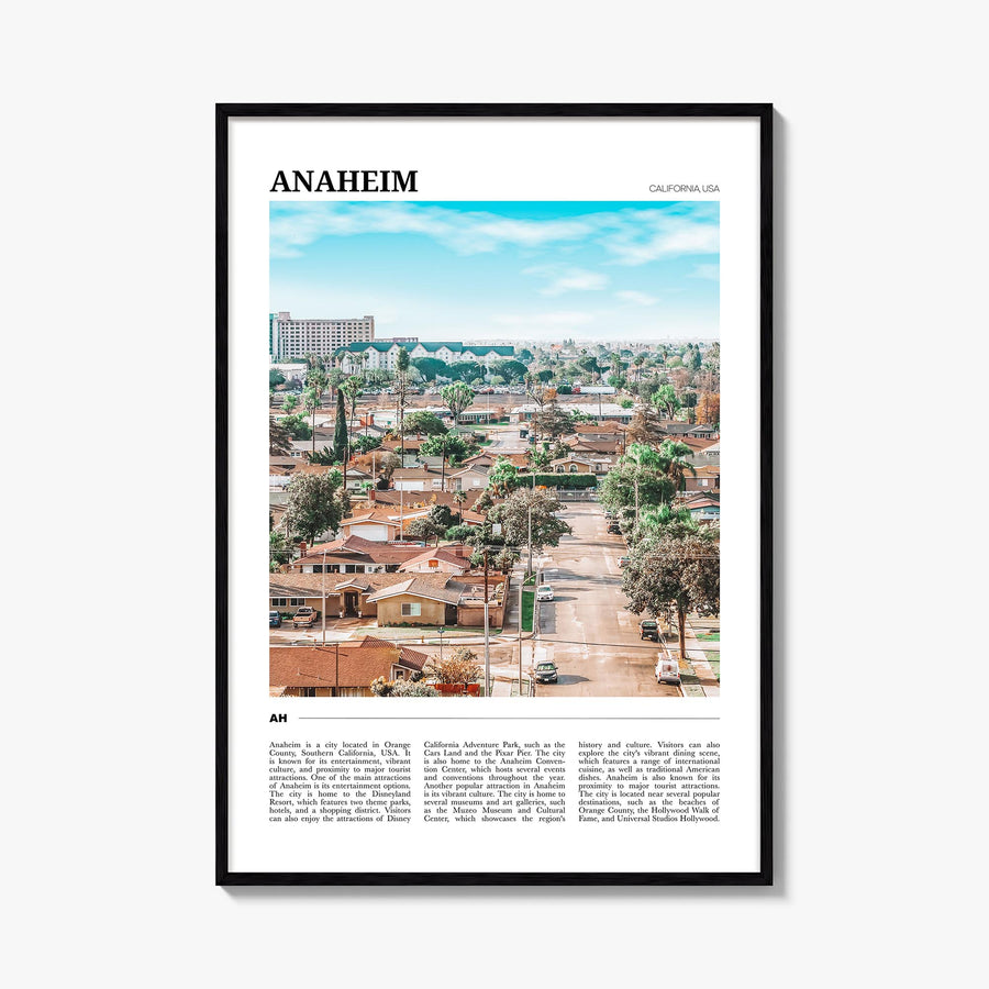 Anaheim colorful travel poster of California, USA – vertical wall art, unframed print shown in interior mockup
