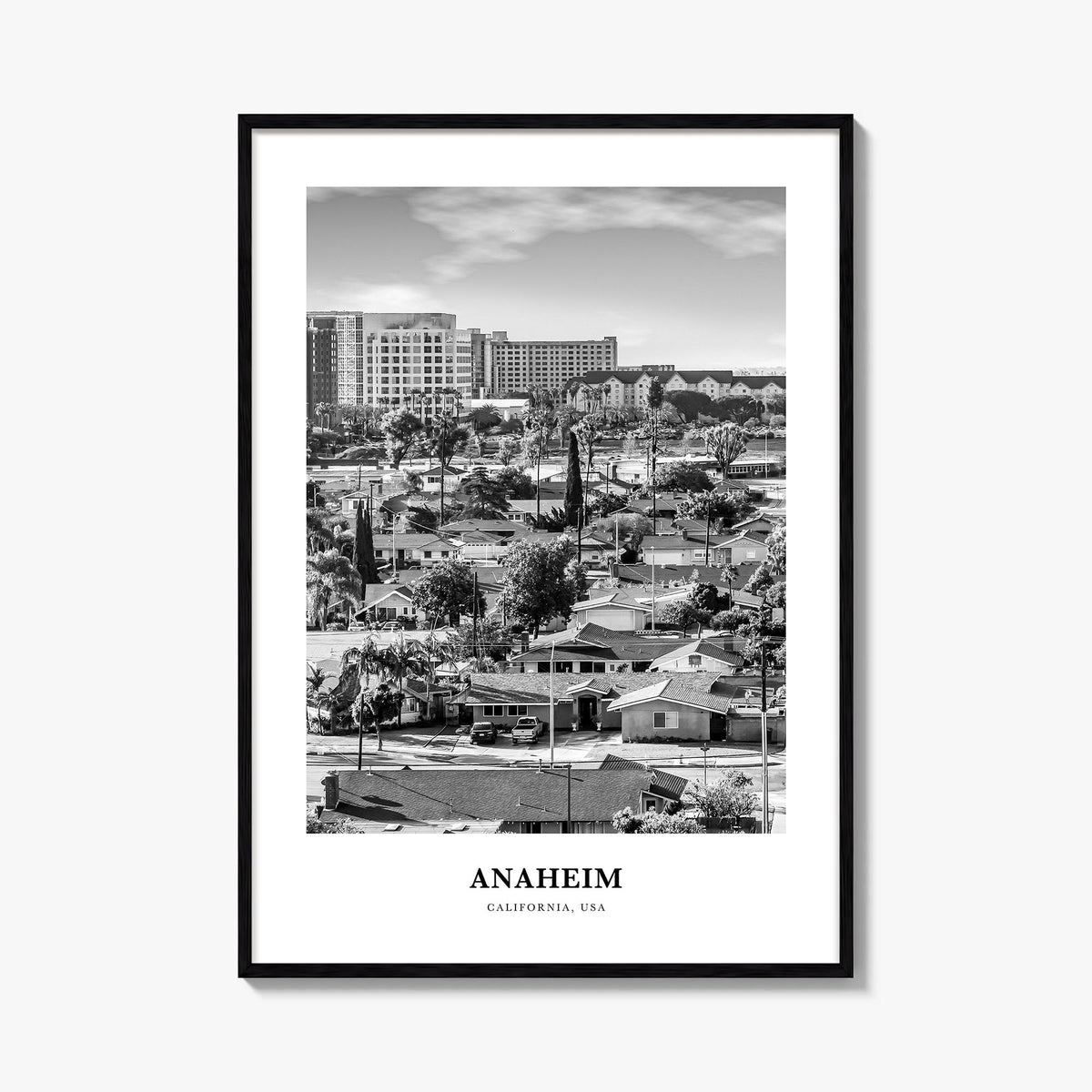 Anaheim no. 1 black & white classic poster of California, USA – vertical wall art, unframed print shown in interior mockup