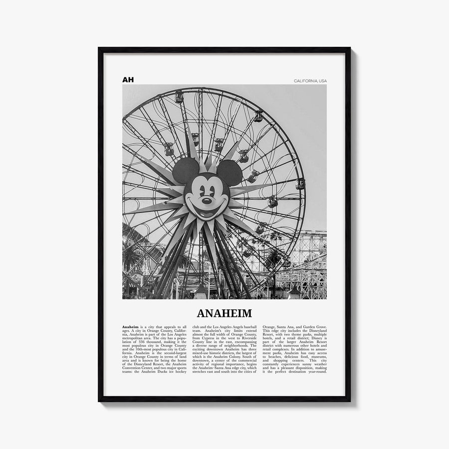 Anaheim no. 1 black & white newspaper poster of California, USA – vertical wall art, unframed print shown in interior mockup