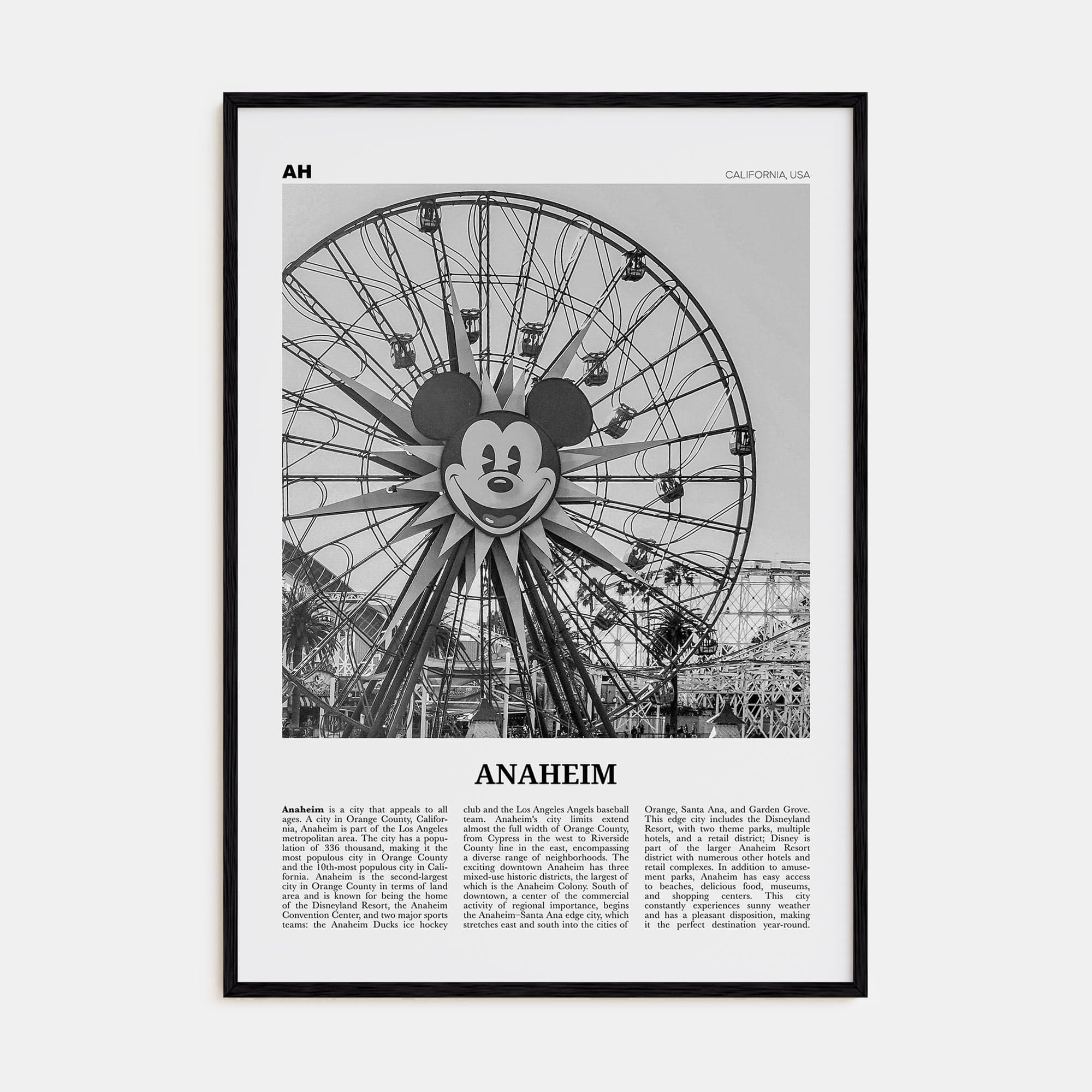 Anaheim No 1 Poster Black Wood / 8x12 in Nbourhood Travel B&W Poster