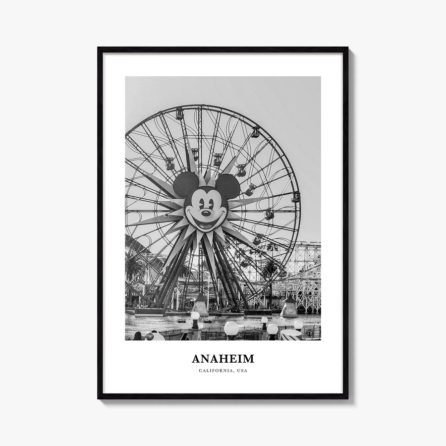 Anaheim no. 2 black & white classic poster of California, USA – vertical wall art, unframed print shown in interior mockup