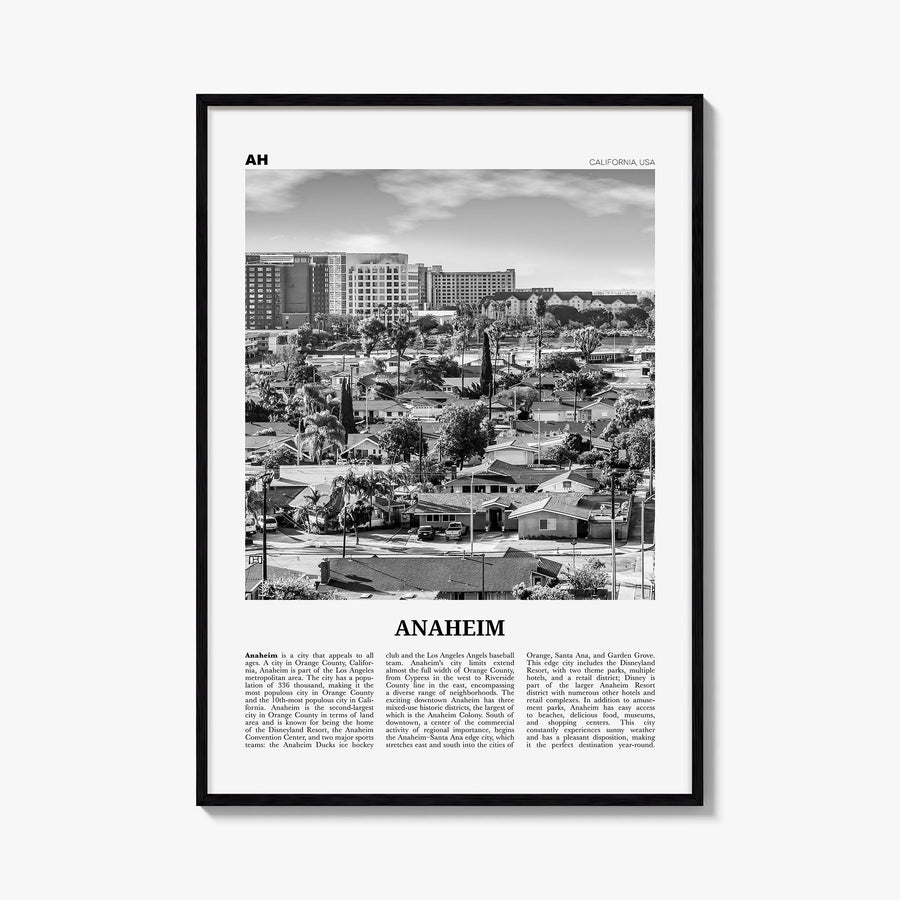 Anaheim no. 2 black & white newspaper poster of California, USA – vertical wall art, unframed print shown in interior mockup