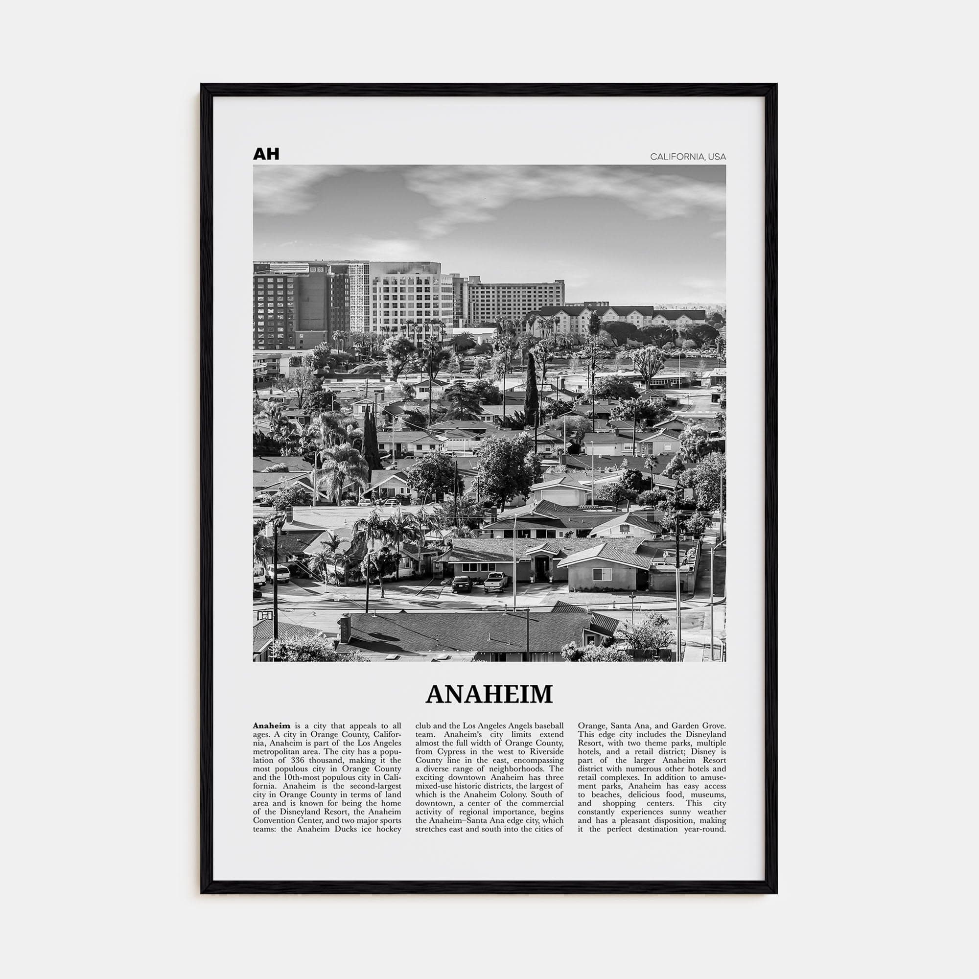 Anaheim No 2 Poster Black Wood / 8x12 in Nbourhood Travel B&W Poster