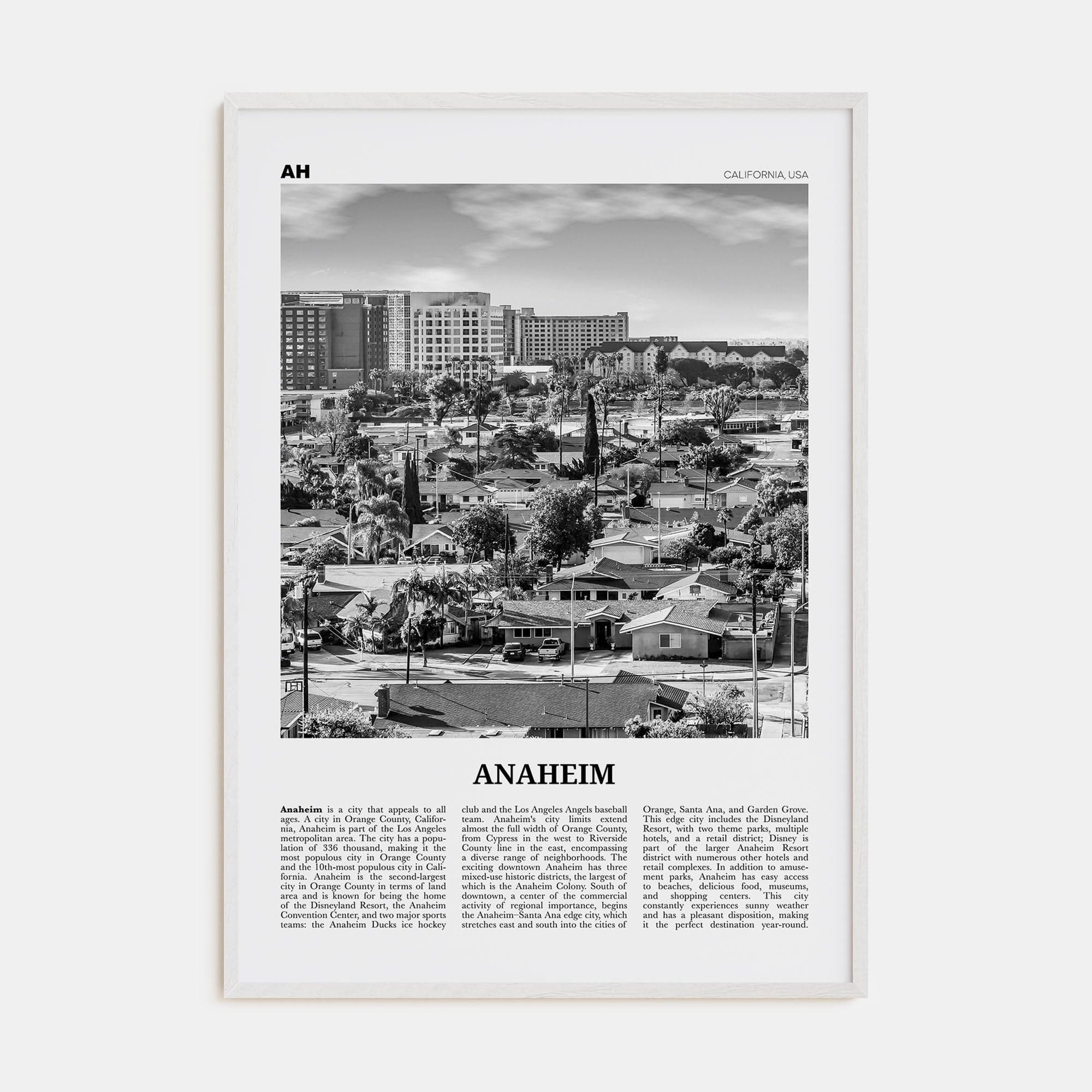 Anaheim No 2 Poster White Wood / 8x12 in Nbourhood Travel B&W Poster