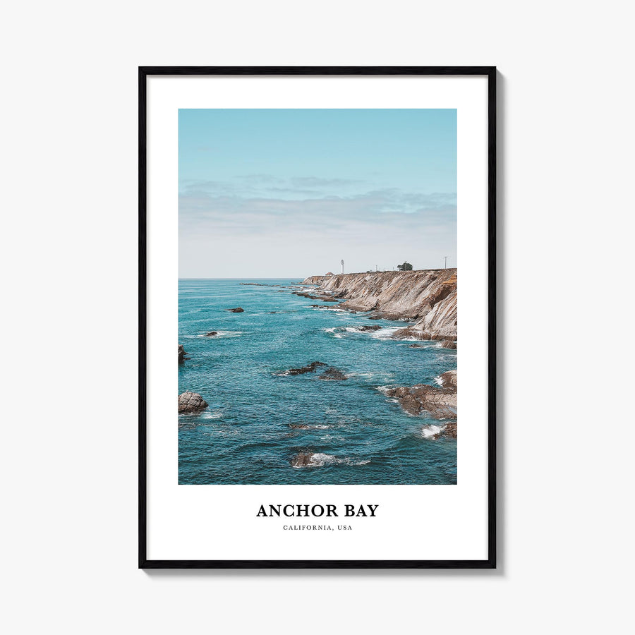 Anchor Bay colorful classic poster of California, USA – vertical wall art, unframed print shown in interior mockup