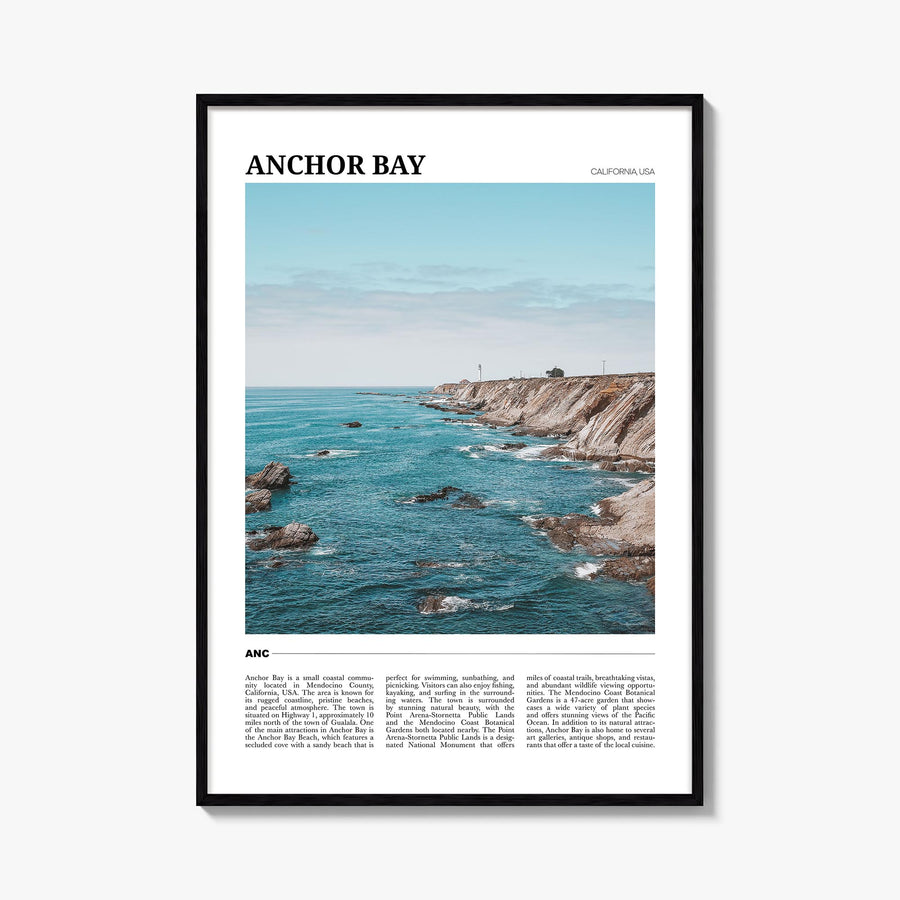 Anchor Bay colorful travel poster of California, USA – vertical wall art, unframed print shown in interior mockup