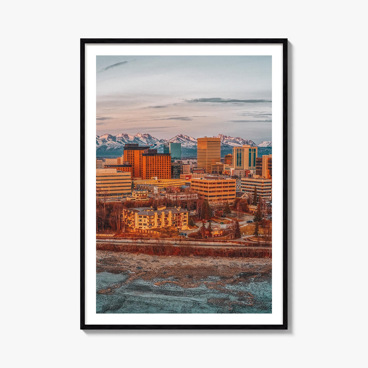Anchorage colorful photo poster of Alaska, USA – vertical wall art, unframed print shown in interior mockup