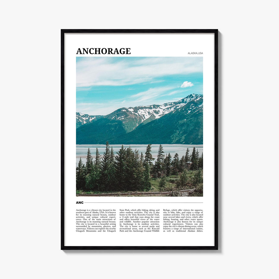 Anchorage colorful travel poster of Alaska, USA – vertical wall art, unframed print shown in interior mockup