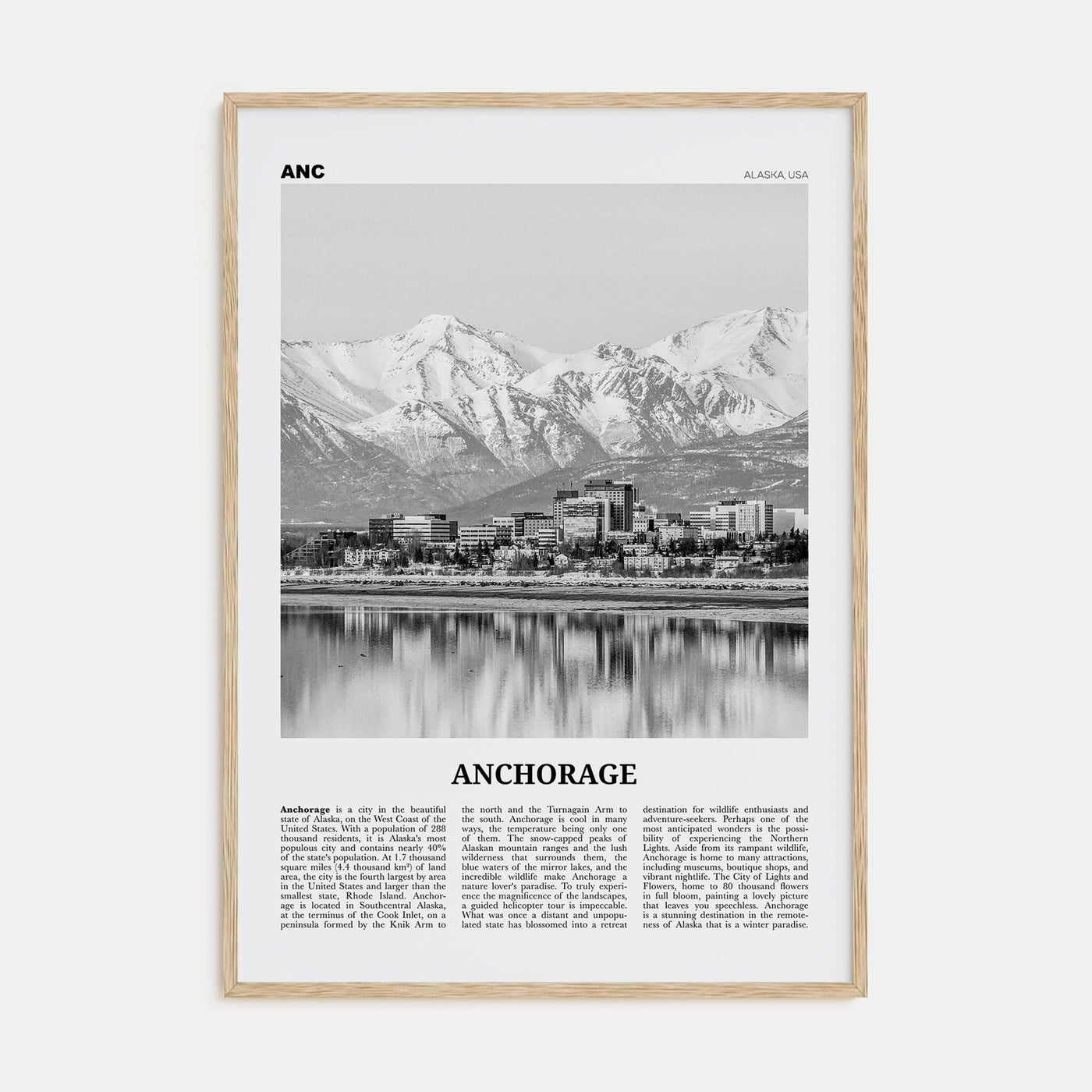 Anchorage Poster Natural Wood / 8x12 in Nbourhood Travel B&W Poster