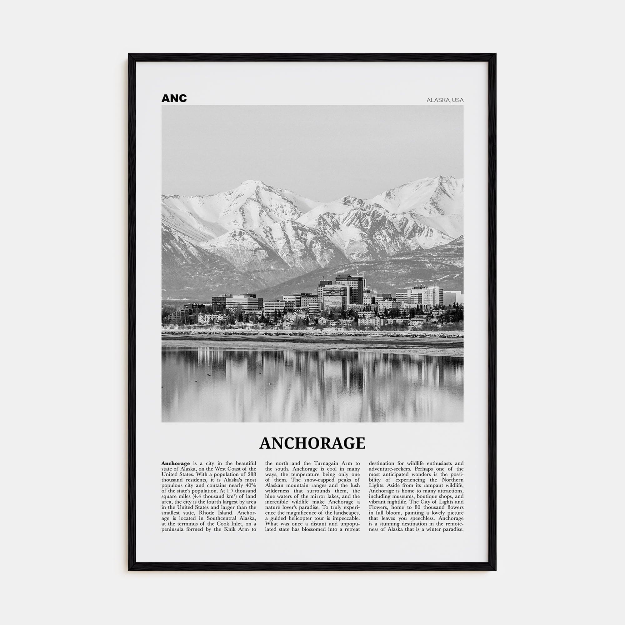 Anchorage Poster Black Wood / 8x12 in Nbourhood Travel B&W Poster