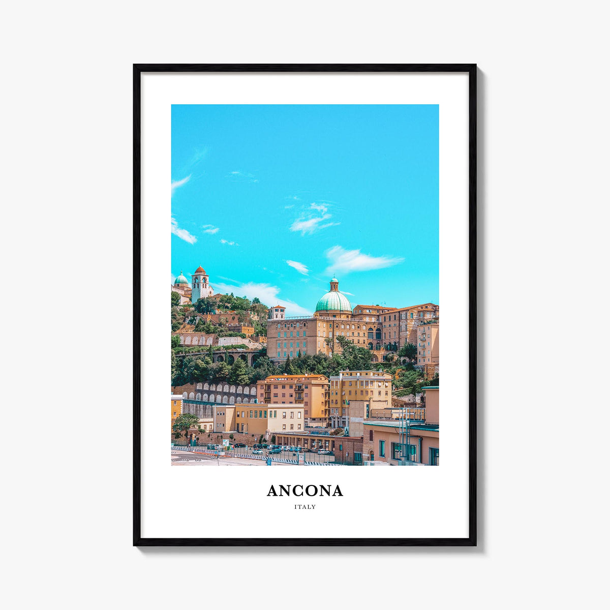 Ancona colorful classic poster of Italy – vertical wall art, unframed print shown in interior mockup