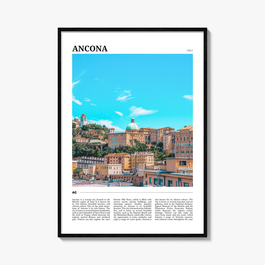 Ancona colorful travel poster of Italy – vertical wall art, unframed print shown in interior mockup