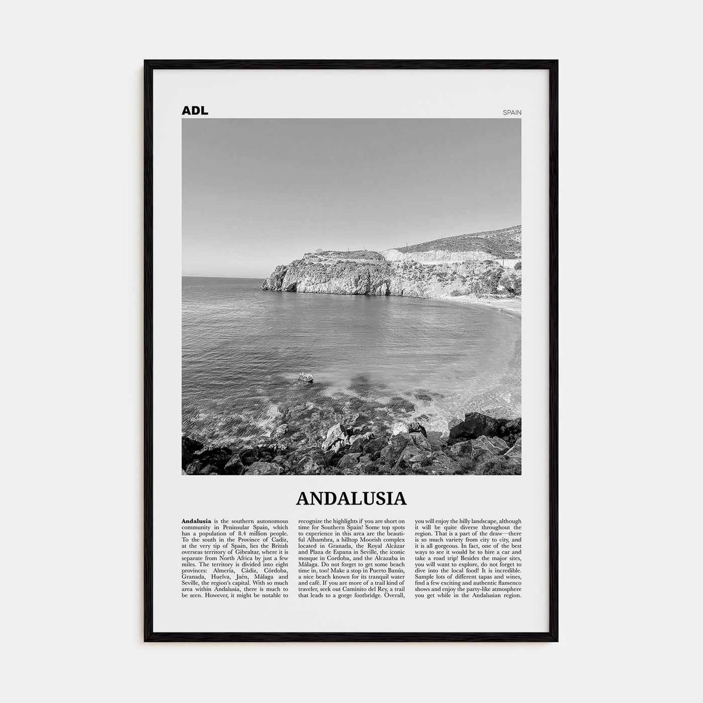 Andalusia No 2 Poster Black Wood / 8x12 in Nbourhood Travel B&W Poster