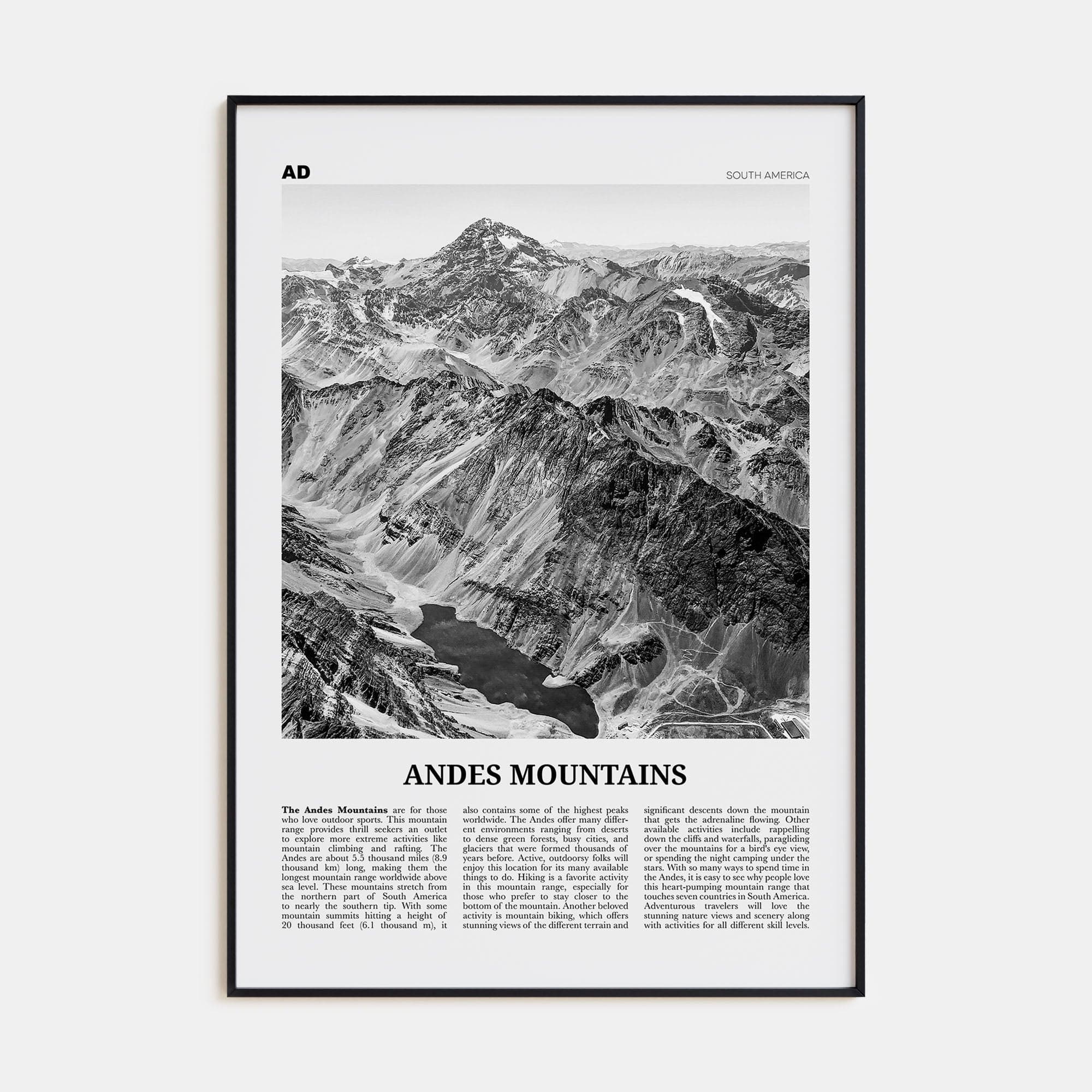 Andes Mountains Poster None / 8x12 in Nbourhood Travel B&W Poster