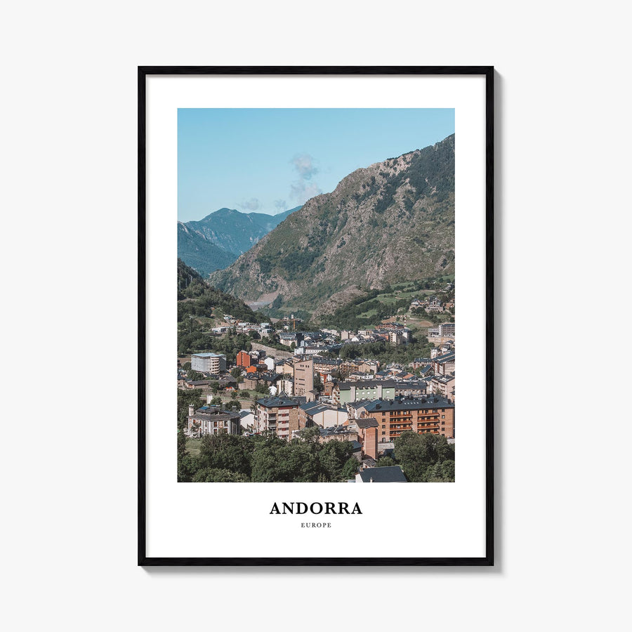 Andorra colorful classic poster of Europe – vertical wall art, unframed print shown in interior mockup