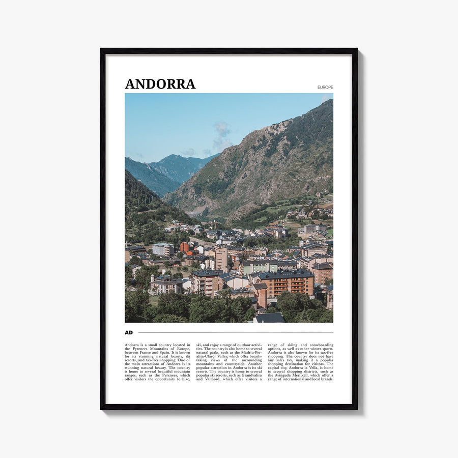 Andorra colorful travel poster of Europe – vertical wall art, unframed print shown in interior mockup