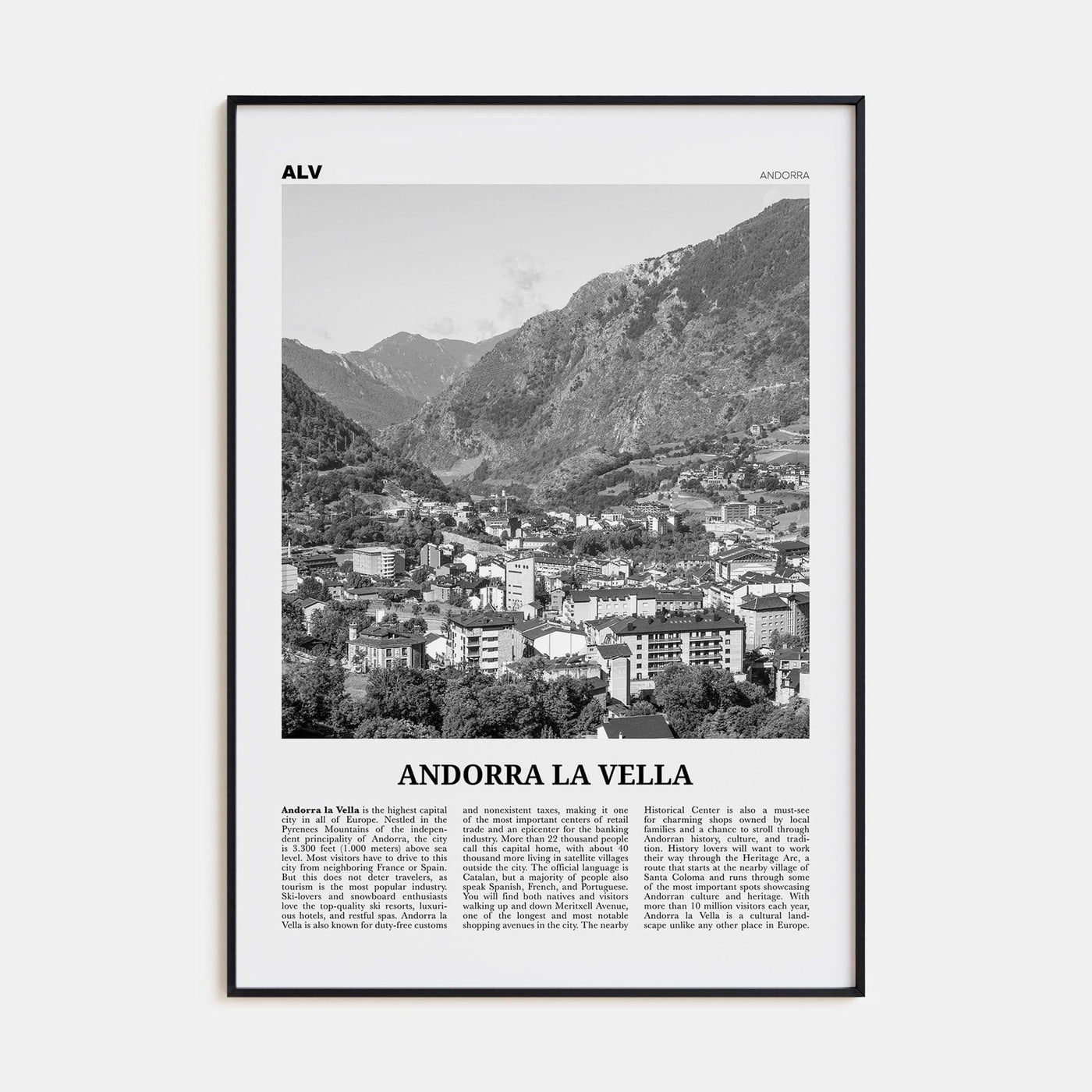 Andorra la Vella Poster None / 8x12 in Nbourhood Travel B&W Poster