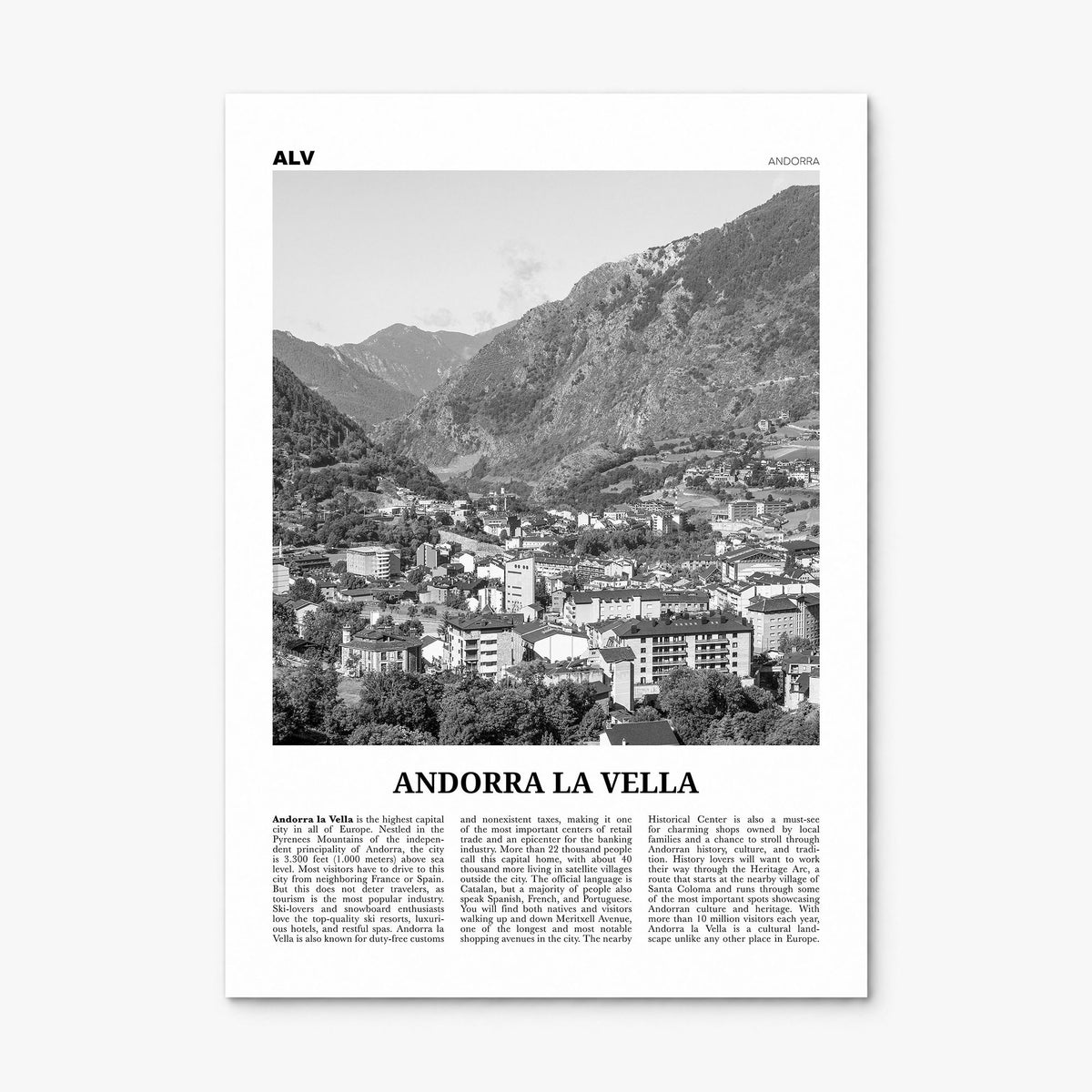 Andorra la Vella Newspaper Poster, print only (unframed)
