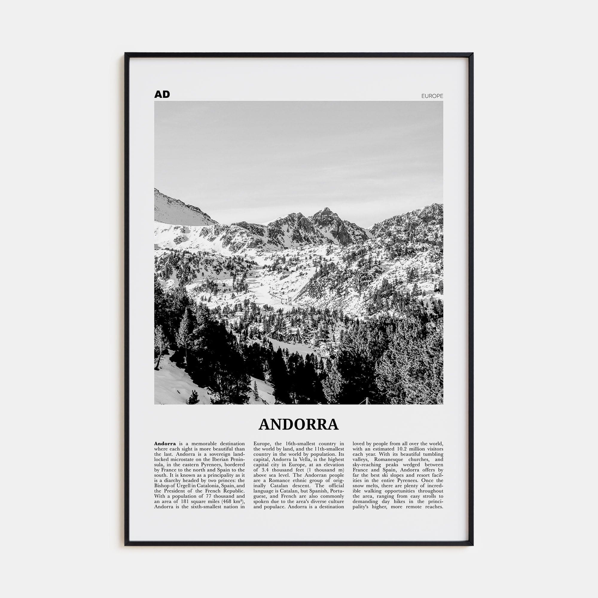 Andorra Poster None / 8x12 in Nbourhood Travel B&W Poster