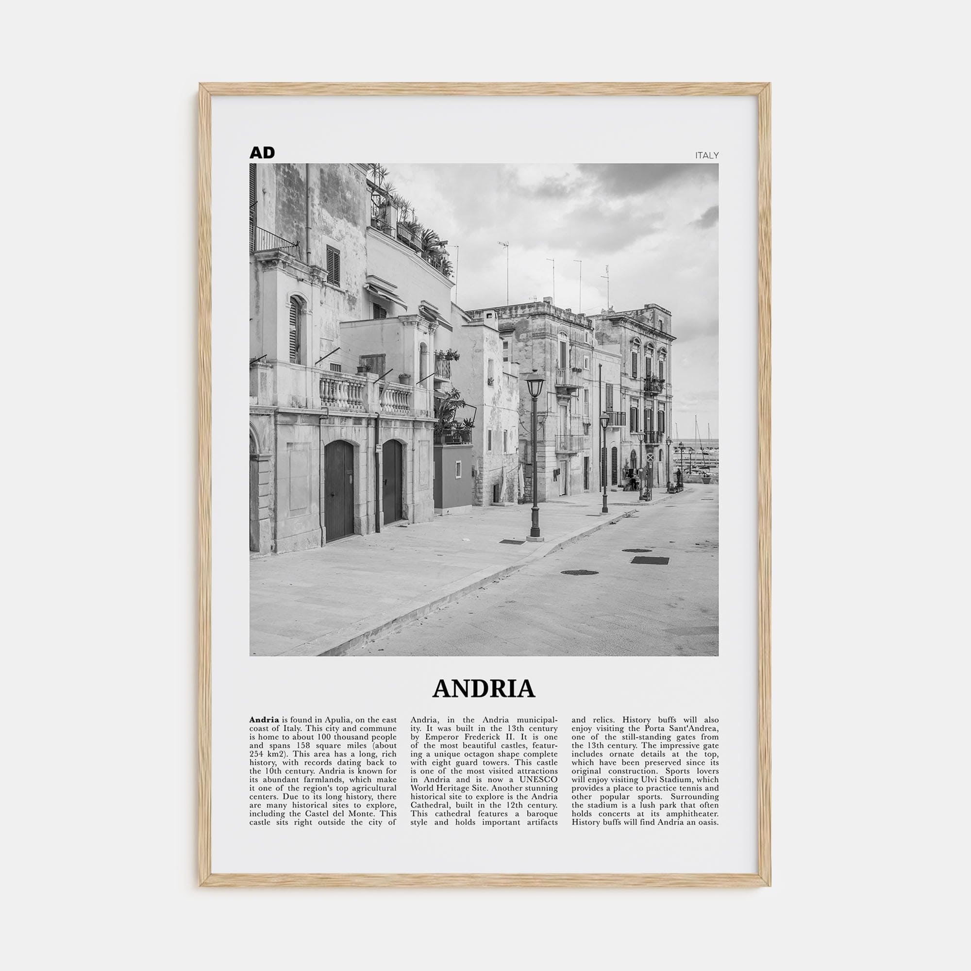 Andria Poster Natural Wood / 8x12 in Nbourhood Travel B&W Poster