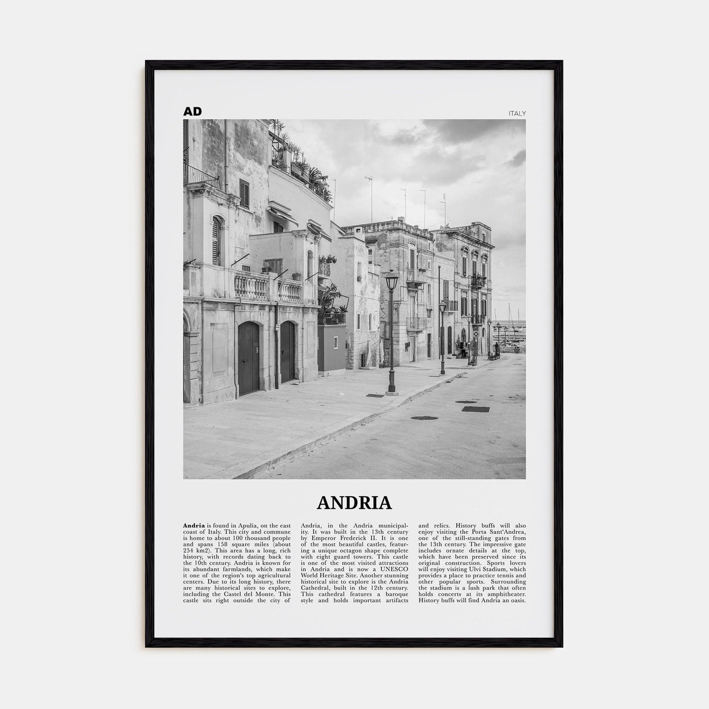 Andria Poster Black Wood / 8x12 in Nbourhood Travel B&W Poster