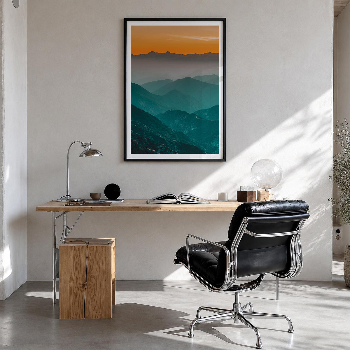 Angeles National Forest colorful photo poster of California, USA – vertical wall art in black wood frame with white border, h