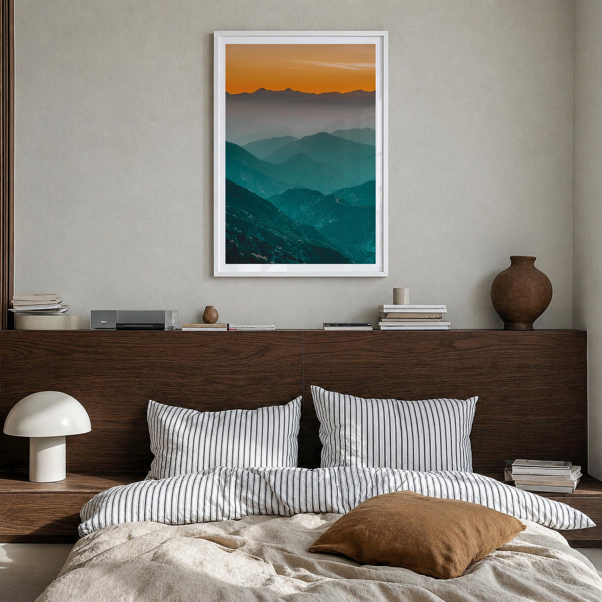 Angeles National Forest colorful photo poster of California, USA – vertical wall art in white wood frame with white border, h