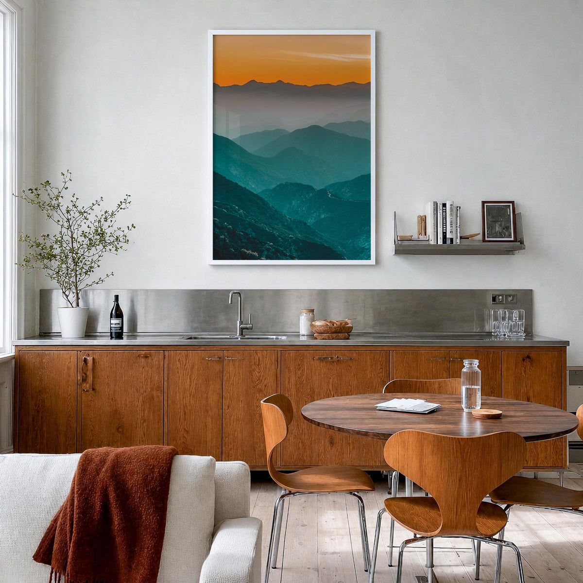 Angeles National Forest colorful photo poster of California, USA – vertical wall art in white wood frame, hanging on wall