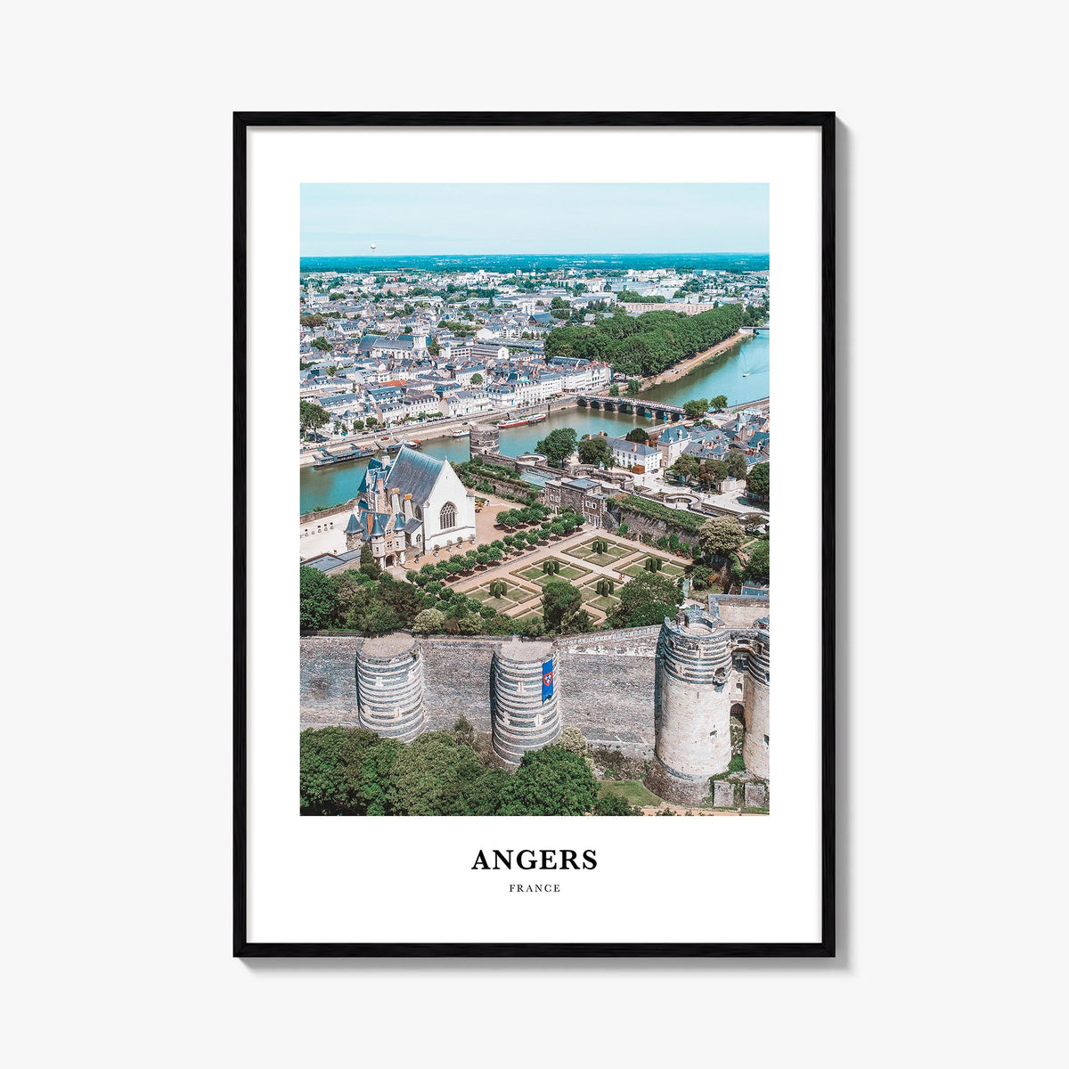 Angers colorful classic poster of France – vertical wall art, unframed print shown in interior mockup