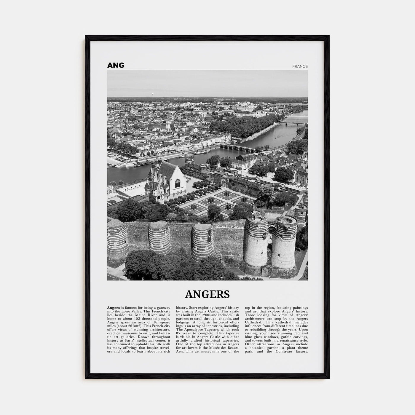 Angers Poster Black Wood / 8x12 in Nbourhood Travel B&W Poster